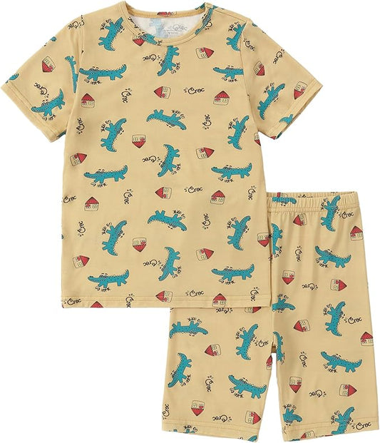 MICHLEY Kids Bamboo Viscose Pajamas Set Soft Stretchy Sleepwear (Crocodile)