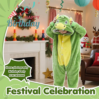 MICHLEY Kids Dinosaur Hooded Romper Flannel Halloween Cosplay Pajamas Costume
