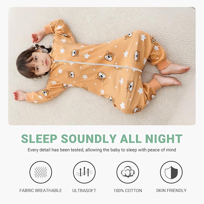 MICHLEY Brown Bear Toddler Long Sleeve Cotton Sleeping Bag