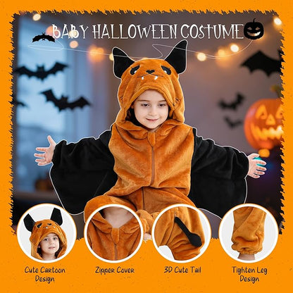 MICHLEY Baby Bat Hooded Romper Flannel Wings Costume