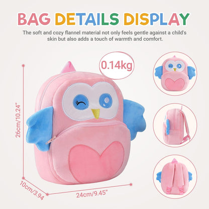 MICHLEY Kids Pink Owl Plush Animal Backpack Soft Kindergarten School Bag