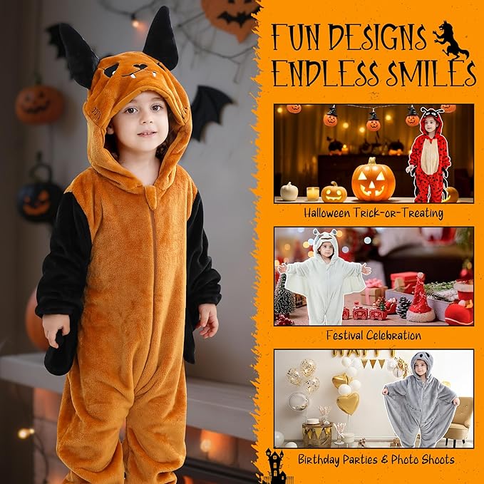 MICHLEY Baby Bat Hooded Romper Flannel Wings Costume