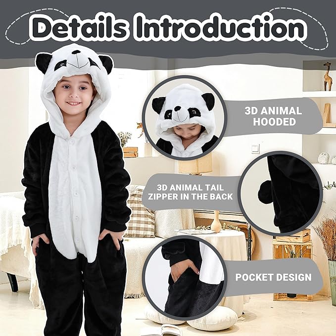 MICHLEY Kids Panda Hooded Romper Flannel Halloween Cosplay Pajamas Costume