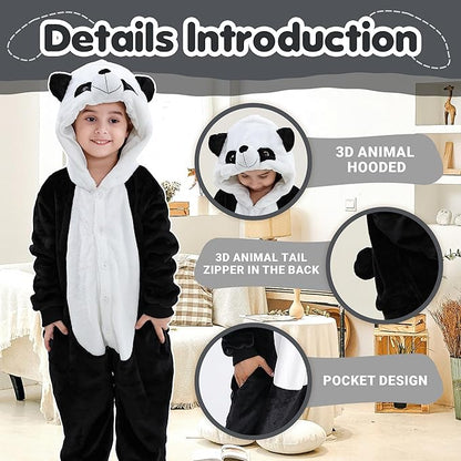 MICHLEY Kids Panda Hooded Romper Flannel Halloween Cosplay Pajamas Costume