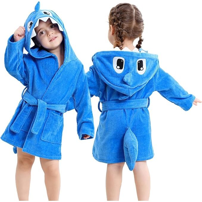 MICHLEY Baby Shark Hooded Bathrobe Soft Cotton Towel Robe