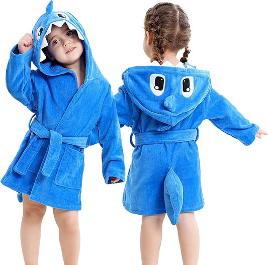 MICHLEY Baby Shark Hooded Bathrobe Soft Cotton Towel Robe