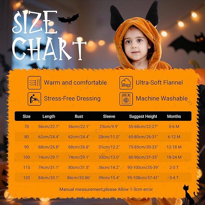 MICHLEY Baby Bat Hooded Romper Flannel Wings Costume