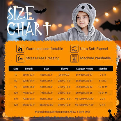 MICHLEY Baby Grey Ghost Hooded Romper Flannel Halloween Costume