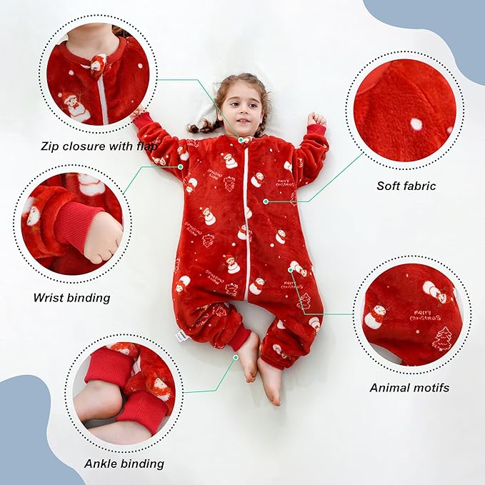MICHLEY Snowy Red Toddler Flannel Sleeping Sack with Feet