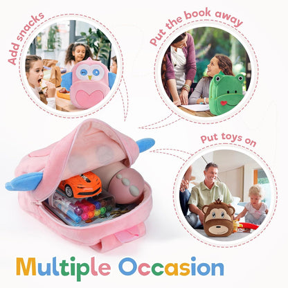 MICHLEY Kids Pink Owl Plush Animal Backpack Soft Kindergarten School Bag