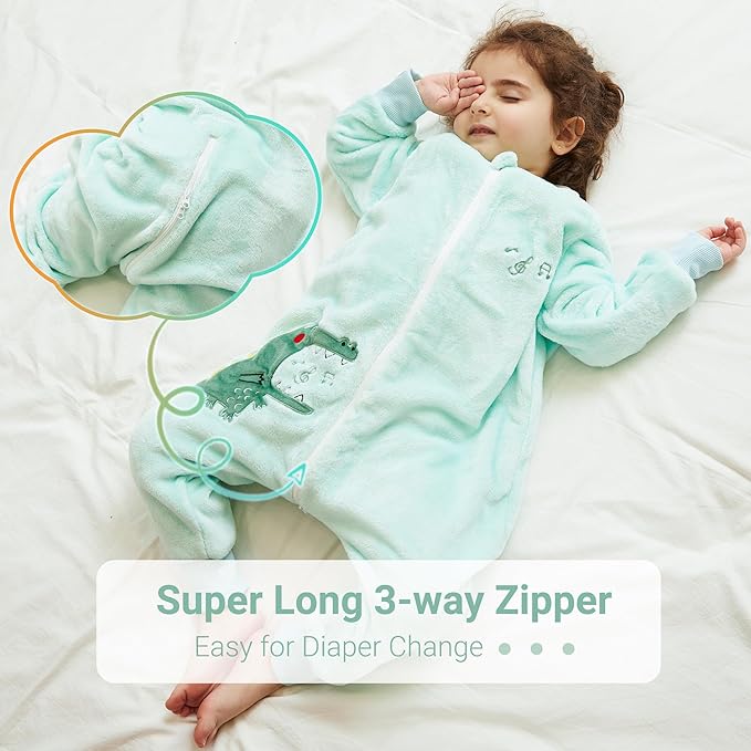 MICHLEY Kids Crocodile Sleeping Bag – Flannel Wearable Pajamas