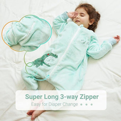 MICHLEY Kids Crocodile Sleeping Bag – Flannel Wearable Pajamas