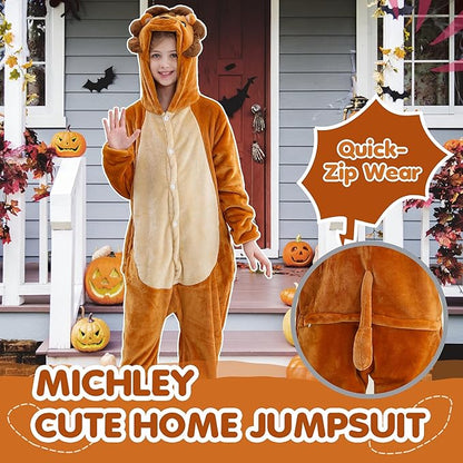MICHLEY Kids Lion Hooded Romper Flannel Halloween Cosplay Pajamas Costume