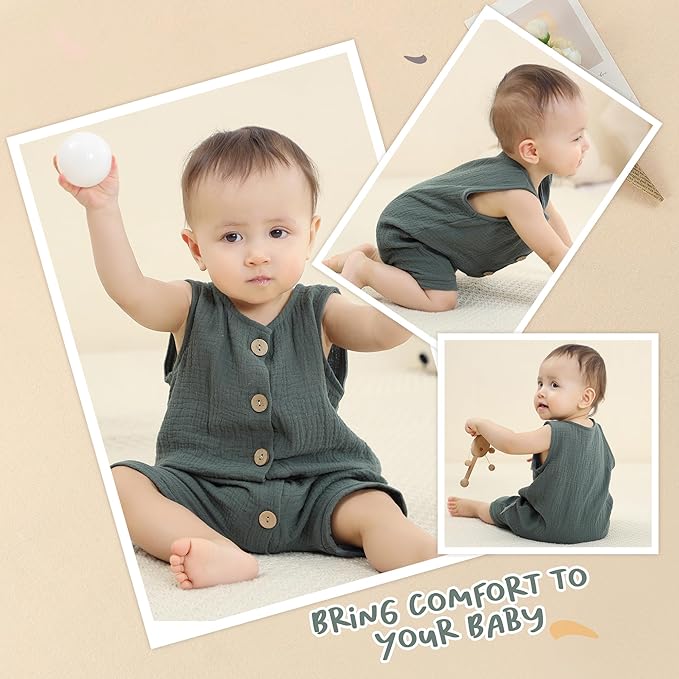 MICHLEY Baby Sleeveless Summer Cotton Romper Unisex Toddler Jumpsuit (Green)