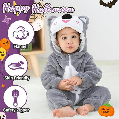 MICHLEY Grey Koala Baby Costume Winter Flannel Hooded Romper