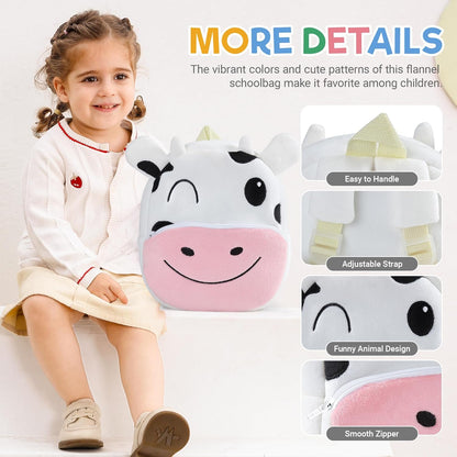 MICHLEY Kids Cow Plush Animal Backpack Soft Kindergarten School Bag