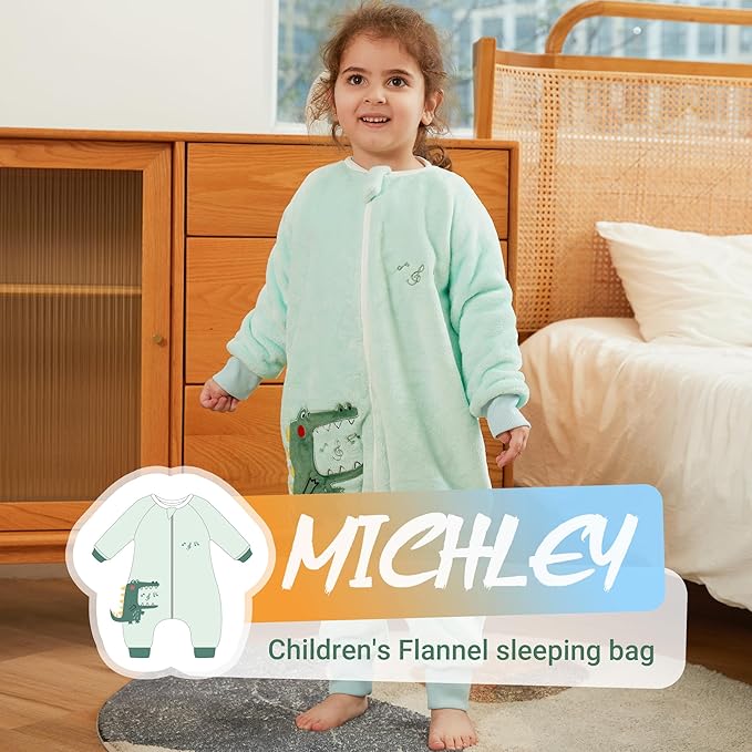 MICHLEY Kids Crocodile Sleeping Bag – Flannel Wearable Pajamas