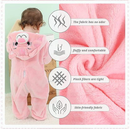 MICHLEY Pink Cat Baby Costume Winter Flannel Hooded Romper