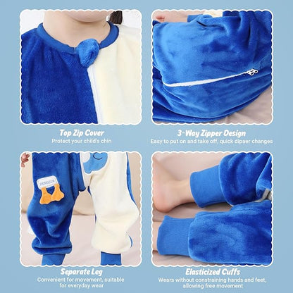 MICHLEY Blue Penguin Kids Sleep Sack – Flannel Wearable Pajamas for Toddlers