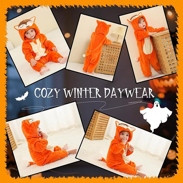 MICHLEY Baby Fox Costume Romper Soft Flannel Hooded Animal Jumpsuit