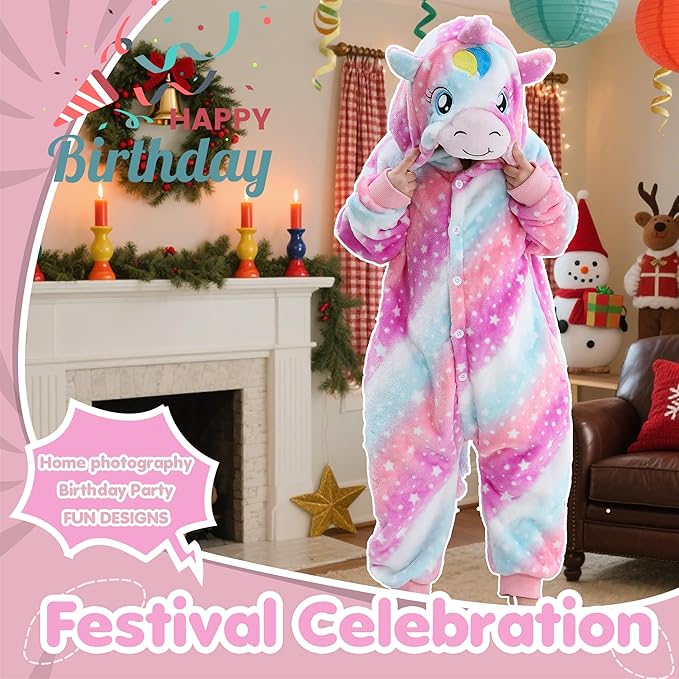 MICHLEY Kids Starry Night Unicorn Flannel Halloween Cosplay Pajamas