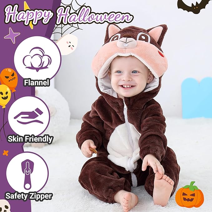 MICHLEY Squirrel Baby Costume Winter Flannel Hooded Romper