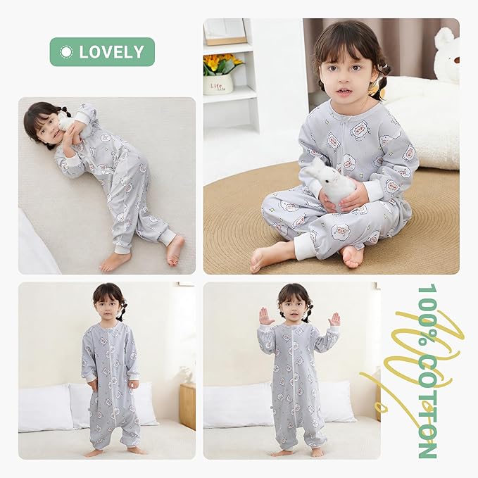 MICHLEY Grey Little Sheep Toddler Long Sleeve Cotton Sleeping Bag