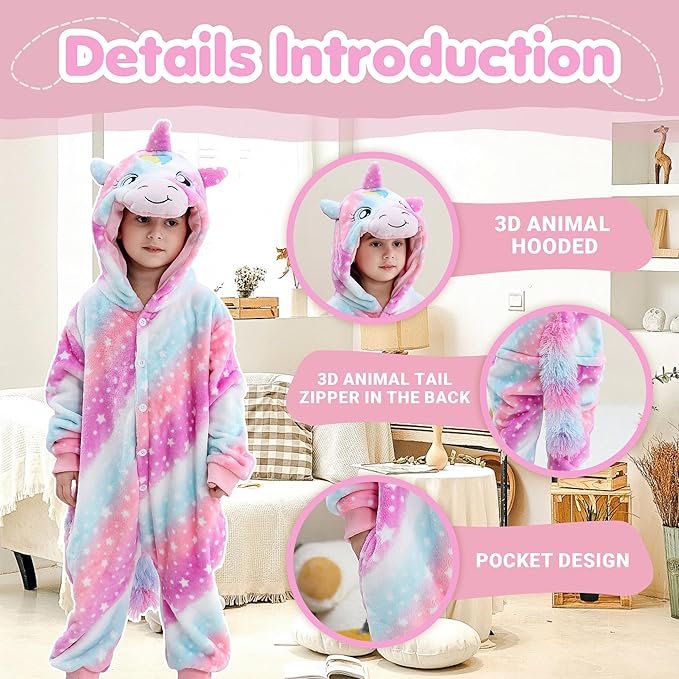 MICHLEY Kids Starry Night Unicorn Flannel Halloween Cosplay Pajamas