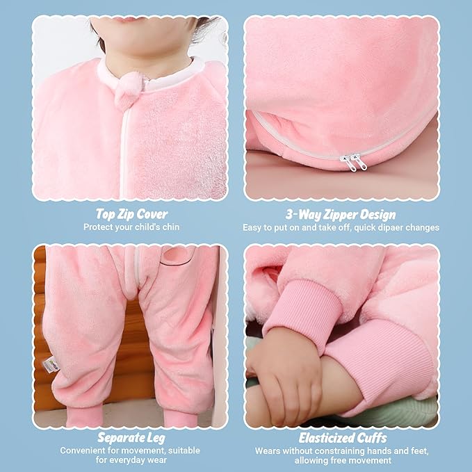 MICHLEY Kids Pink Bunny Wearable Sleeping Sack – Flannel Cozy Pajamas for Toddlers