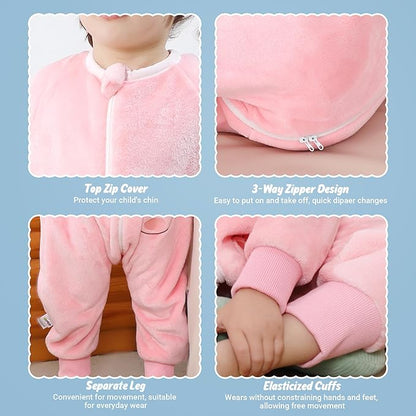 MICHLEY Kids Pink Bunny Wearable Sleeping Sack – Flannel Cozy Pajamas for Toddlers