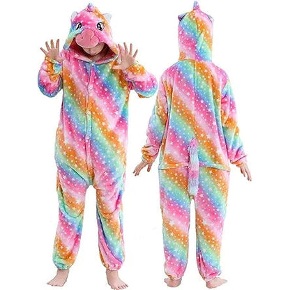 MICHLEY Kids Rainbow Unicorn Star Print Flannel Halloween Cosplay Pajamas