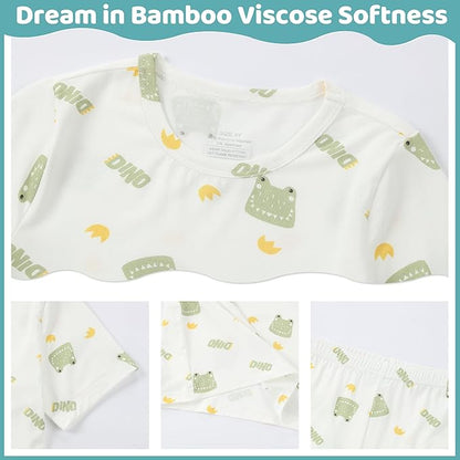 MICHLEY Kids Bamboo Viscose Pajamas Set Soft Stretchy Sleepwear (Frog)