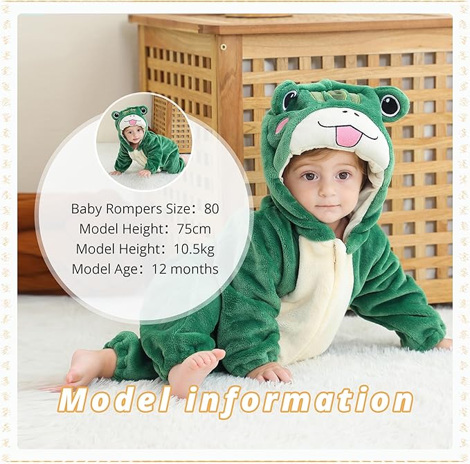 MICHLEY Green Frog Baby Costume Winter Flannel Hooded Romper