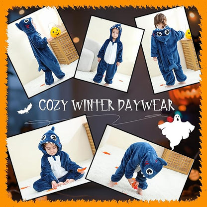 MICHLEY Baby Blue Shark Hooded Romper Flannel Animal Costume