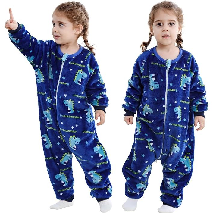MICHLEY Navy Dino Toddler Flannel Sleeping Sack with Feet