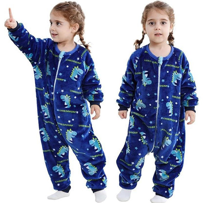 MICHLEY Navy Dino Toddler Flannel Sleeping Sack with Feet