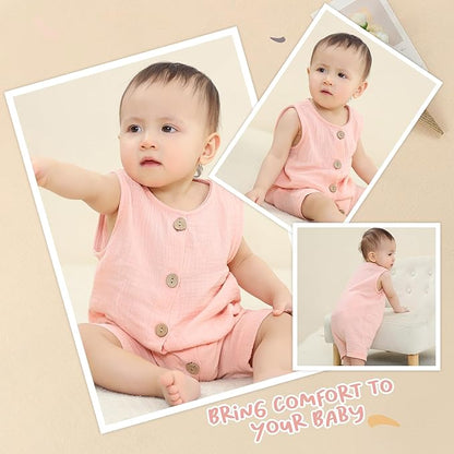 MICHLEY Baby Sleeveless Summer Cotton Romper Unisex Toddler Jumpsuit (Pink)