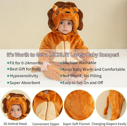 MICHLEY Baby Lion Hooded Romper Infant Toddler Animal Costume Jumpsuit