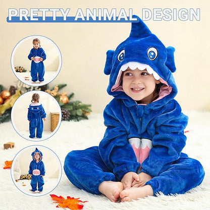 MICHLEY Baby Blue Big-Toothed Shark Romper Soft Flannel Animal Costume