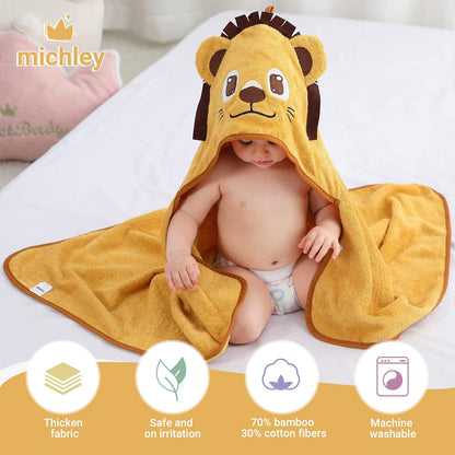 MICHLEY Lion Bamboo Viscose Baby Hooded Towel Ultra-Soft