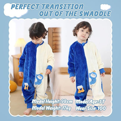 MICHLEY Blue Penguin Kids Sleep Sack – Flannel Wearable Pajamas for Toddlers