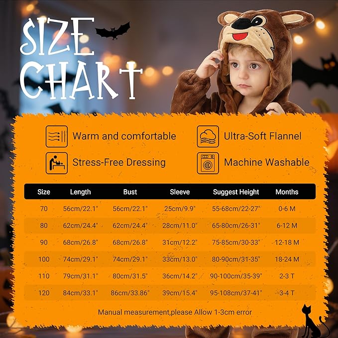 MICHLEY Baby Brown Kangaroo Hooded Romper Flannel Animal Costume