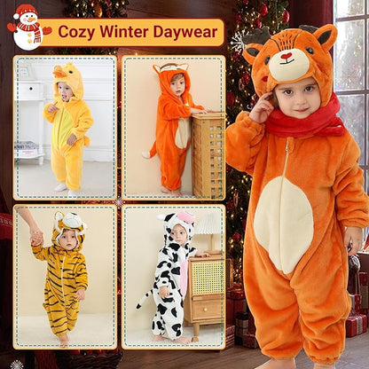 MICHLEY Reindeer Baby Costume Winter Flannel Hooded Romper