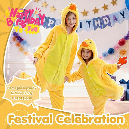 MICHLEY Kids Yellow Duck Hooded Romper Flannel Halloween Cosplay Pajamas