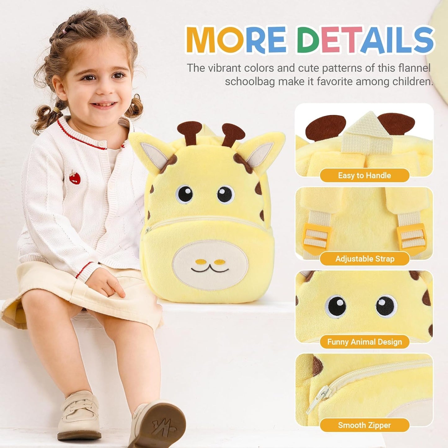 MICHLEY Kids Giraffe Plush Animal Backpack Soft Kindergarten School Bag