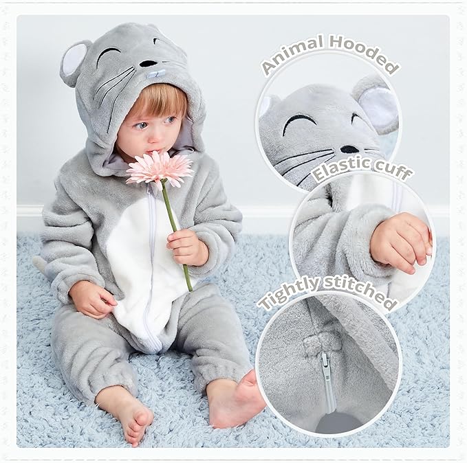 MICHLEY Baby Mouse Costume | Classic Flannel Animal Romper & Onesie