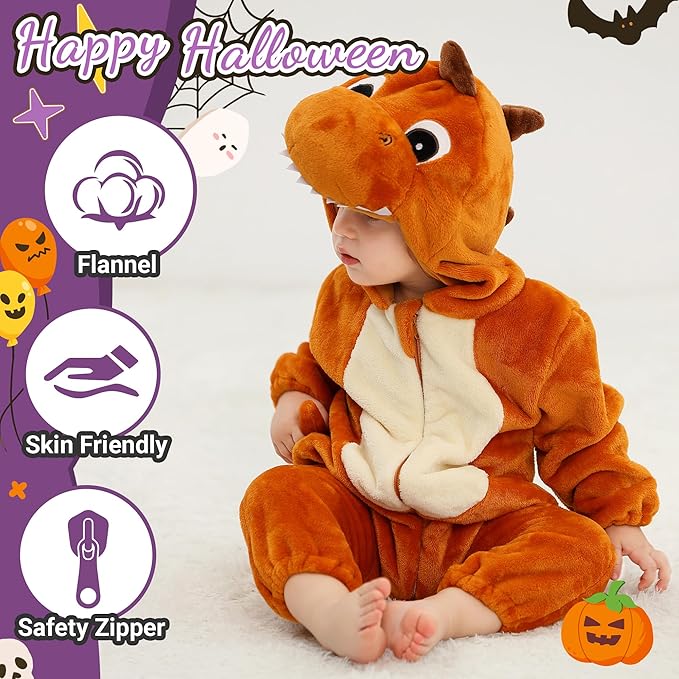 MICHLEY Orange Dragon Baby Costume Winter Flannel Hooded Romper