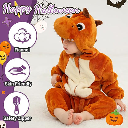 MICHLEY Orange Dragon Baby Costume Winter Flannel Hooded Romper