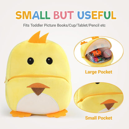 MICHLEY Kids Yellow Duck Plush Animal Backpack Soft Kindergarten School Bag