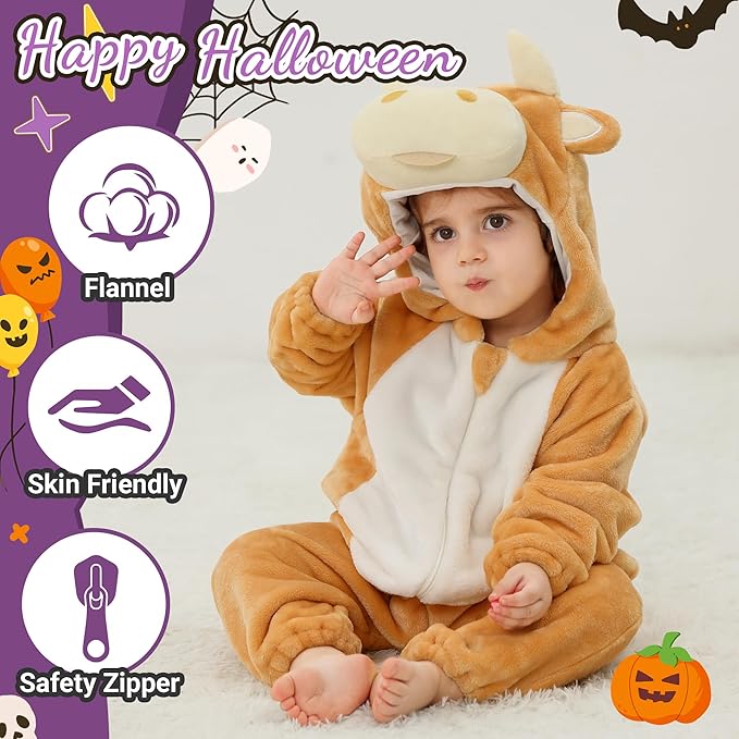 MICHLEY Yellow Bull Baby Costume Winter Flannel Hooded Romper
